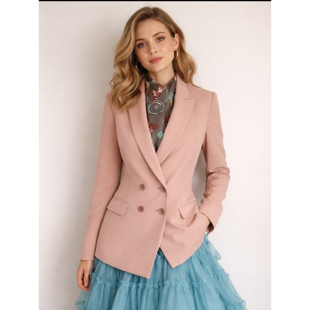 Express Salmon Boyfriend Blazer Chic Size‎ S/P Double Breasted Peak Lapel NWOT